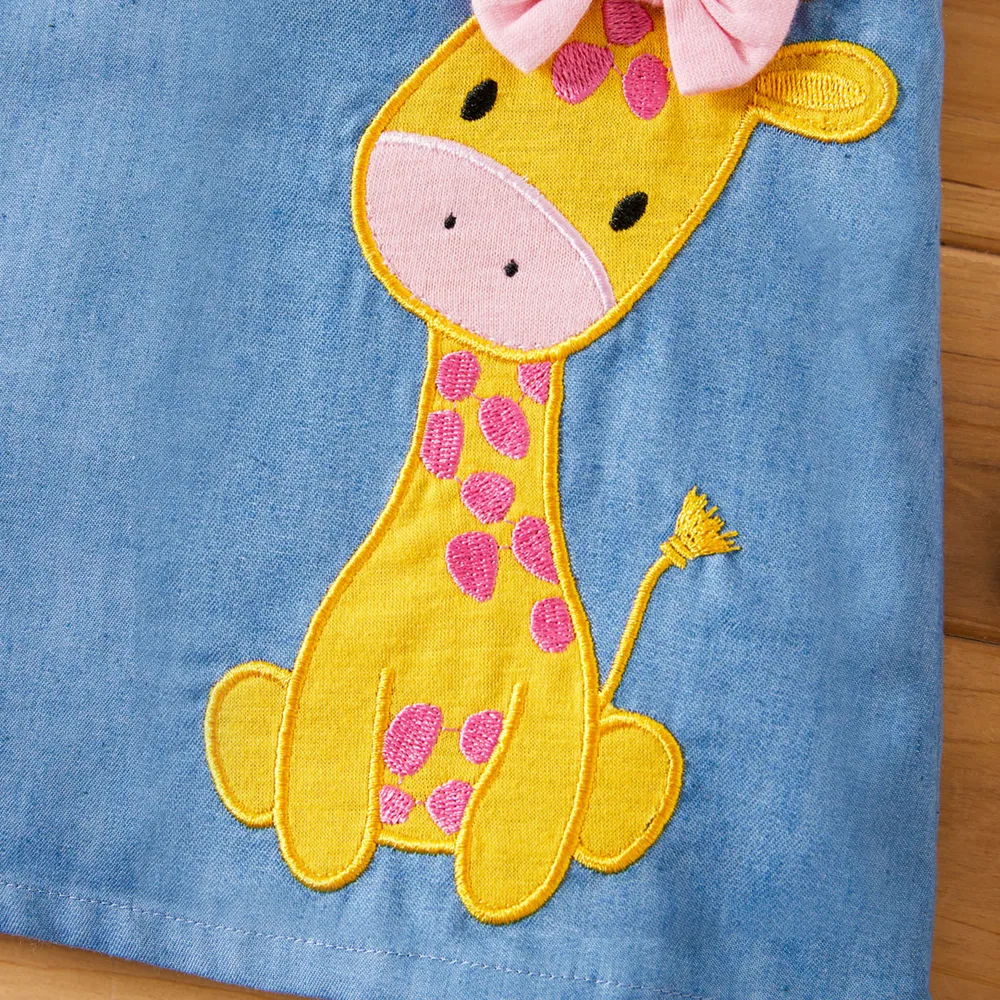 Baby Girl Giraffe Bowknot Solid Blue Denim Tank Dress big image 5