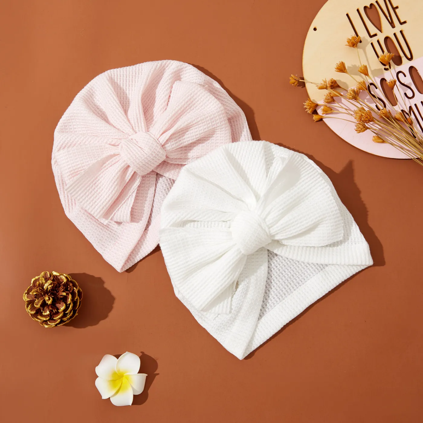 chapéu de waffle de decoração de arco sólido para bebê  image 6