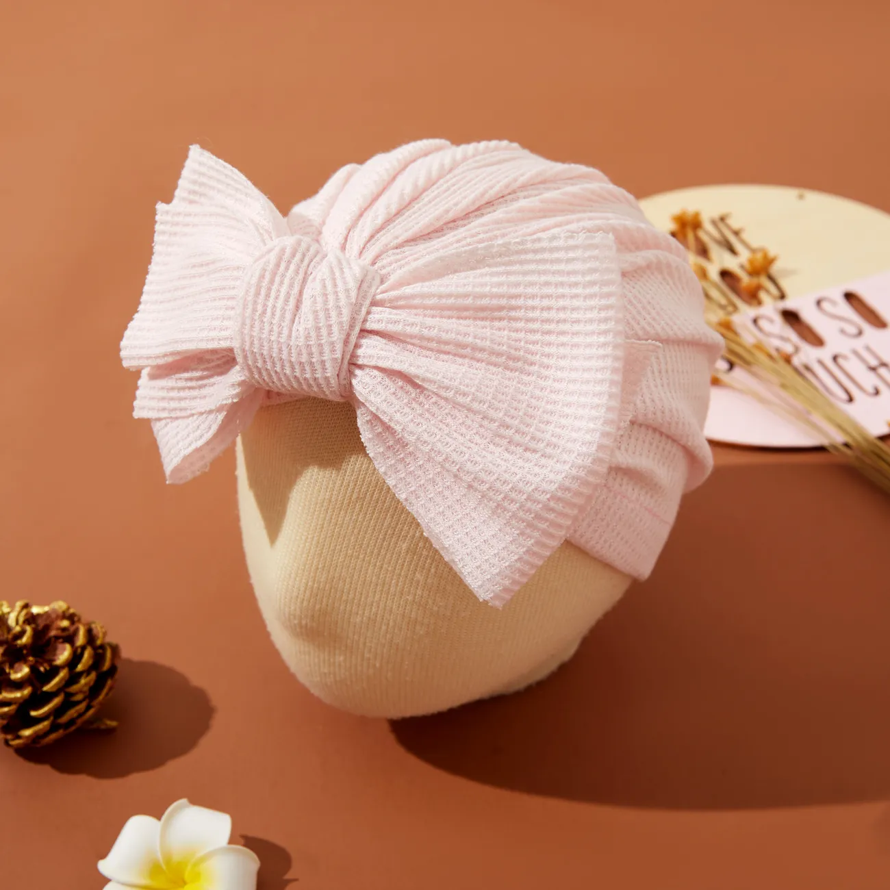 chapéu de waffle de decoração de arco sólido para bebê Rosa Claro big image 1