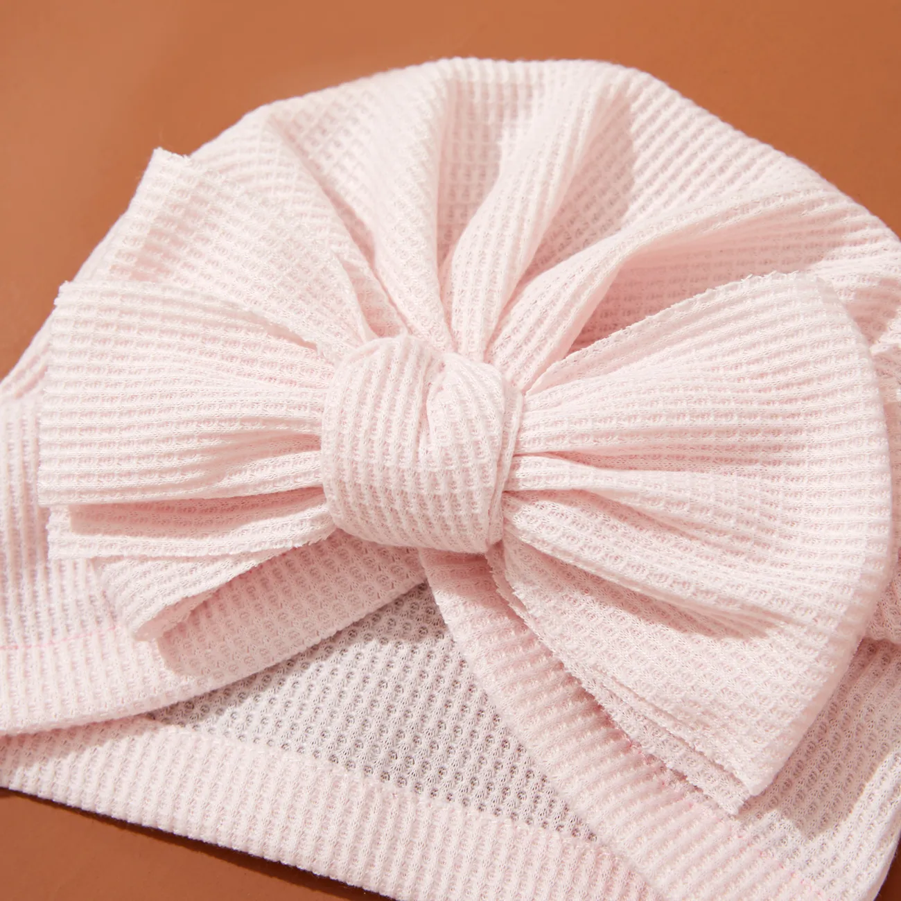 Baby Solid Bow Decor Waffle Hat Light Pink big image 1