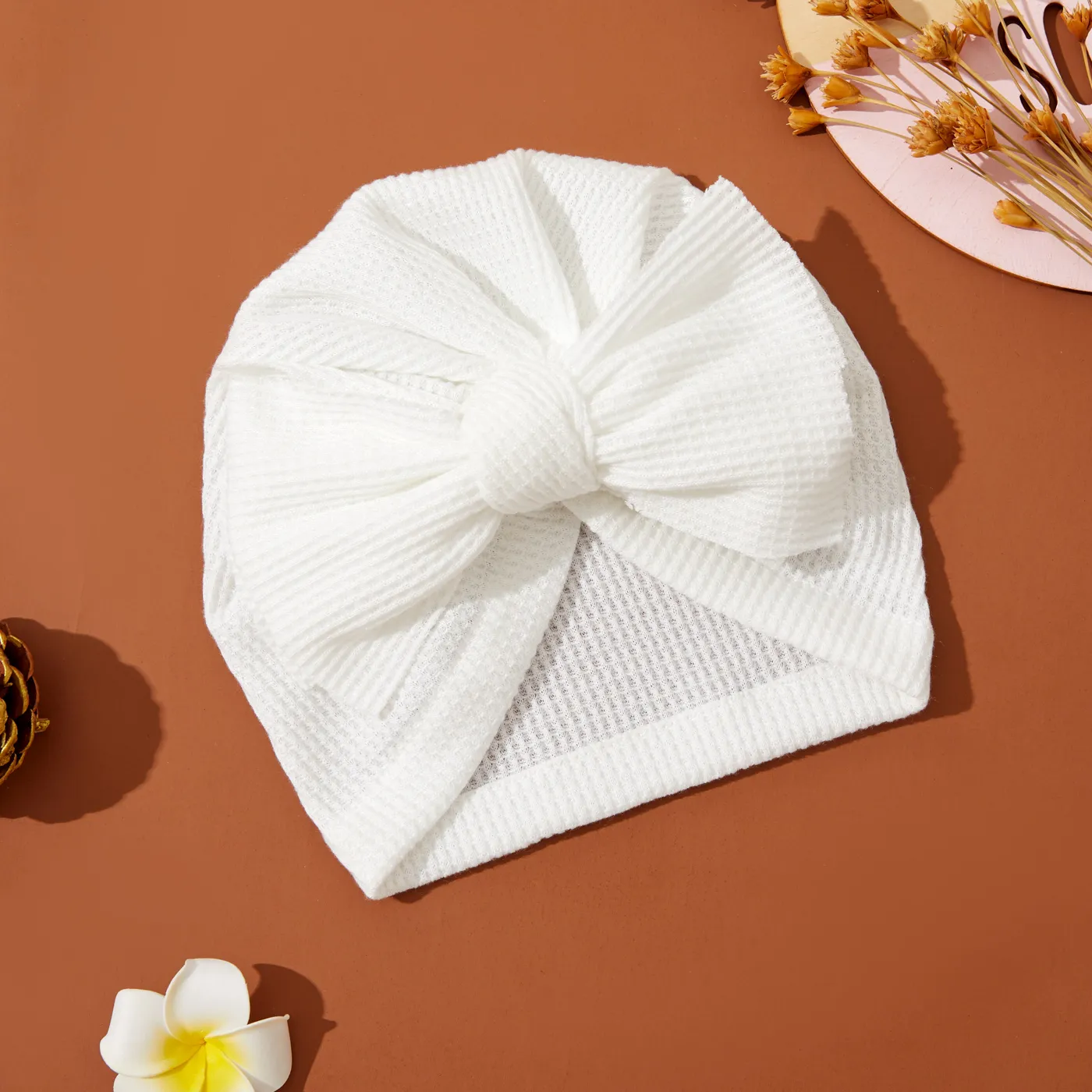 chapéu de waffle de decoração de arco sólido para bebê  big image 1
