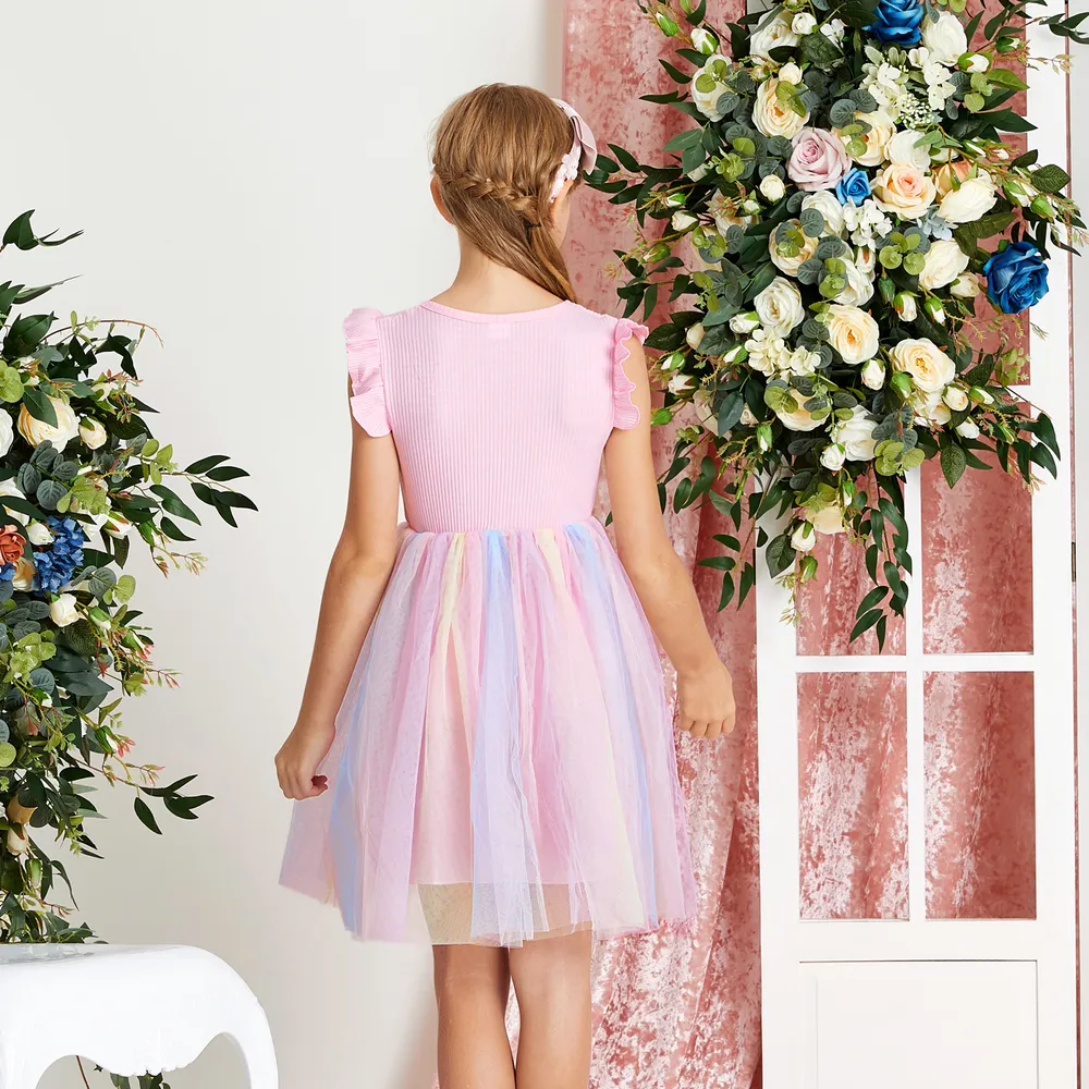bellissimo vestito da festa in maglia arcobaleno a forma di cuore con maniche a mosca principessa da bambina big image 3