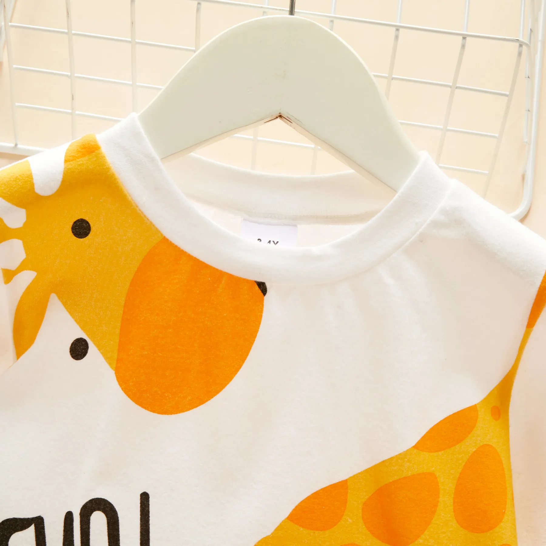 2-piece Toddler Girl/Boy Letter Giraffe Print Long-sleeve Tee and Stripe Pants Set White image 5