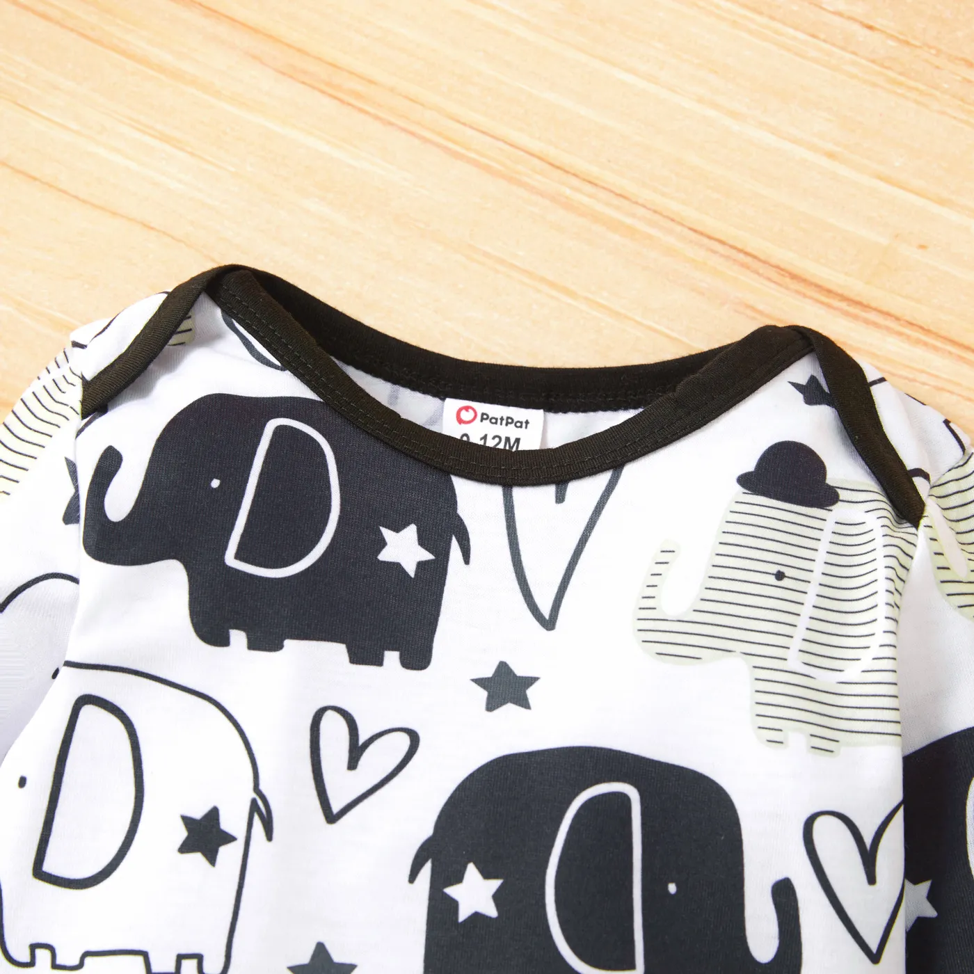 Baby Boy 2pcs Elephant and Stripe Print Black and White Romper Set Black/White image 4
