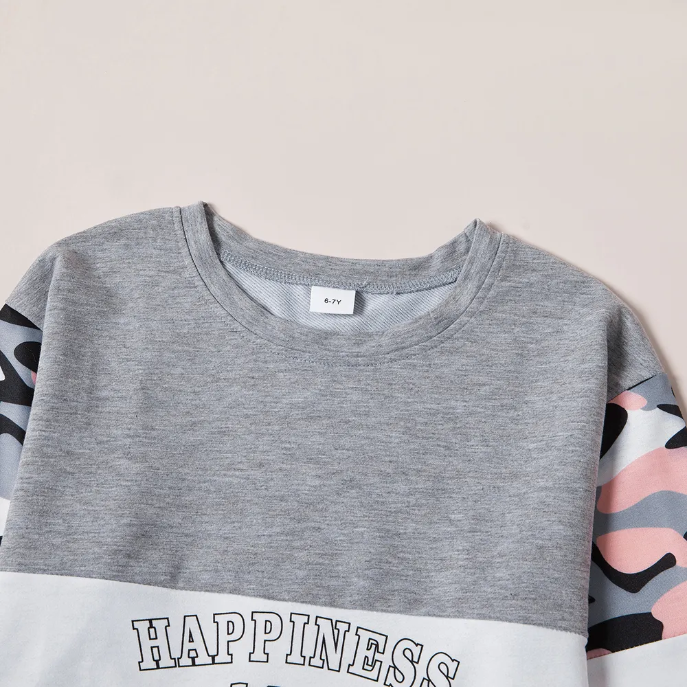 2-piece Kid Girl Letter Camouflage Print Colorblock Long-sleeve Tee and Elasticized Pants Set big image 3