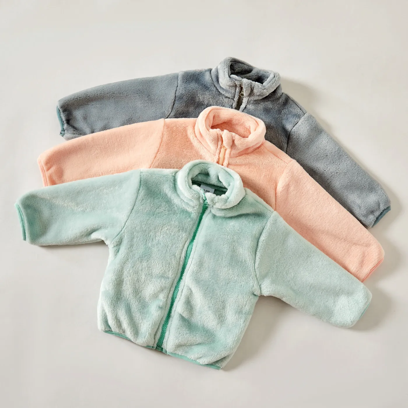 Solid Stand Collar Fleece Long-sleeve Baby Coat Jacket Light Grey image 2