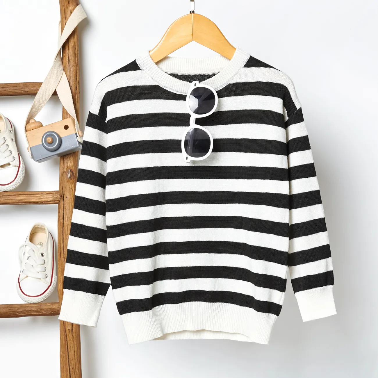 Toddler Girl/Boy Stripe Casual Knit Sweater Black/White big image 1