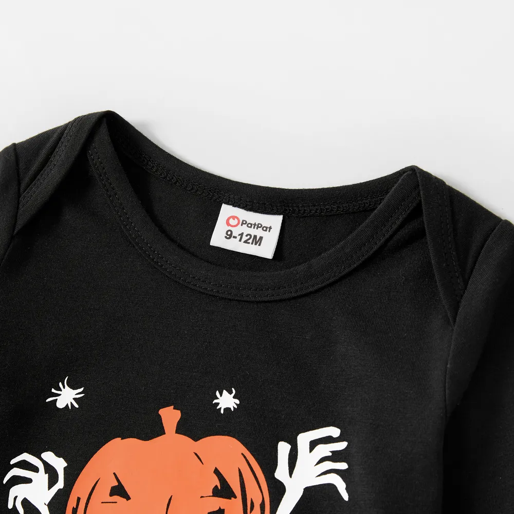 Family Matching Halloween Pumpkin and Glow In The Dark Letter Print Black Long-sleeve Sweatshirts big image 7