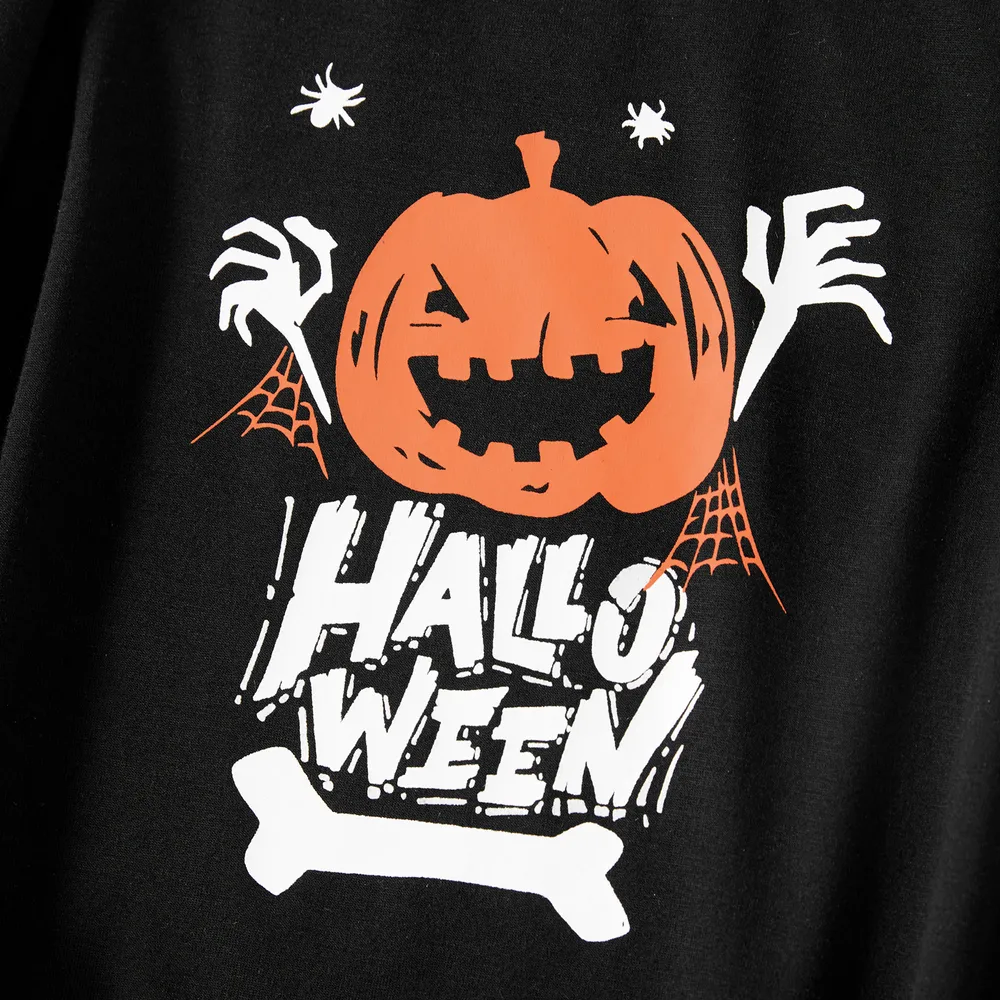 Family Matching Halloween Pumpkin and Glow In The Dark Letter Print Black Long-sleeve Sweatshirts big image 5
