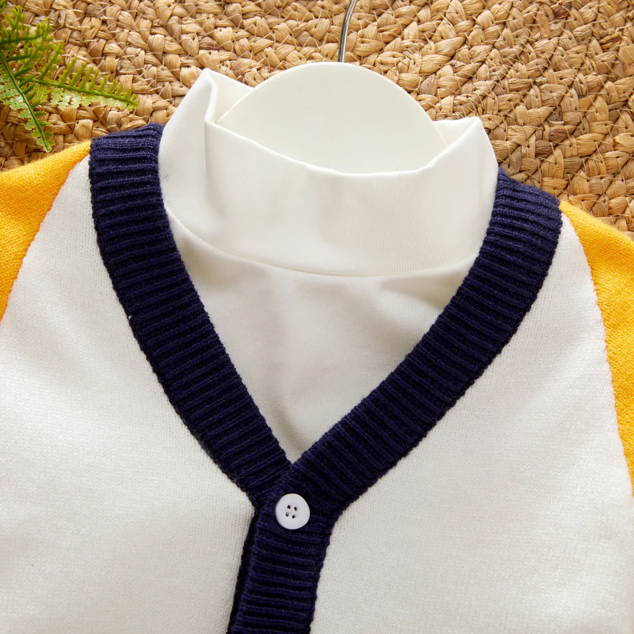 Toddler Boy Colorblock Button Design Sweater Cardigan Yellow big image 1