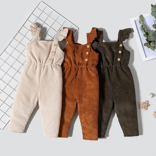 Baby Girl Solid Flutter Sleeve Jumpsuit Overalls