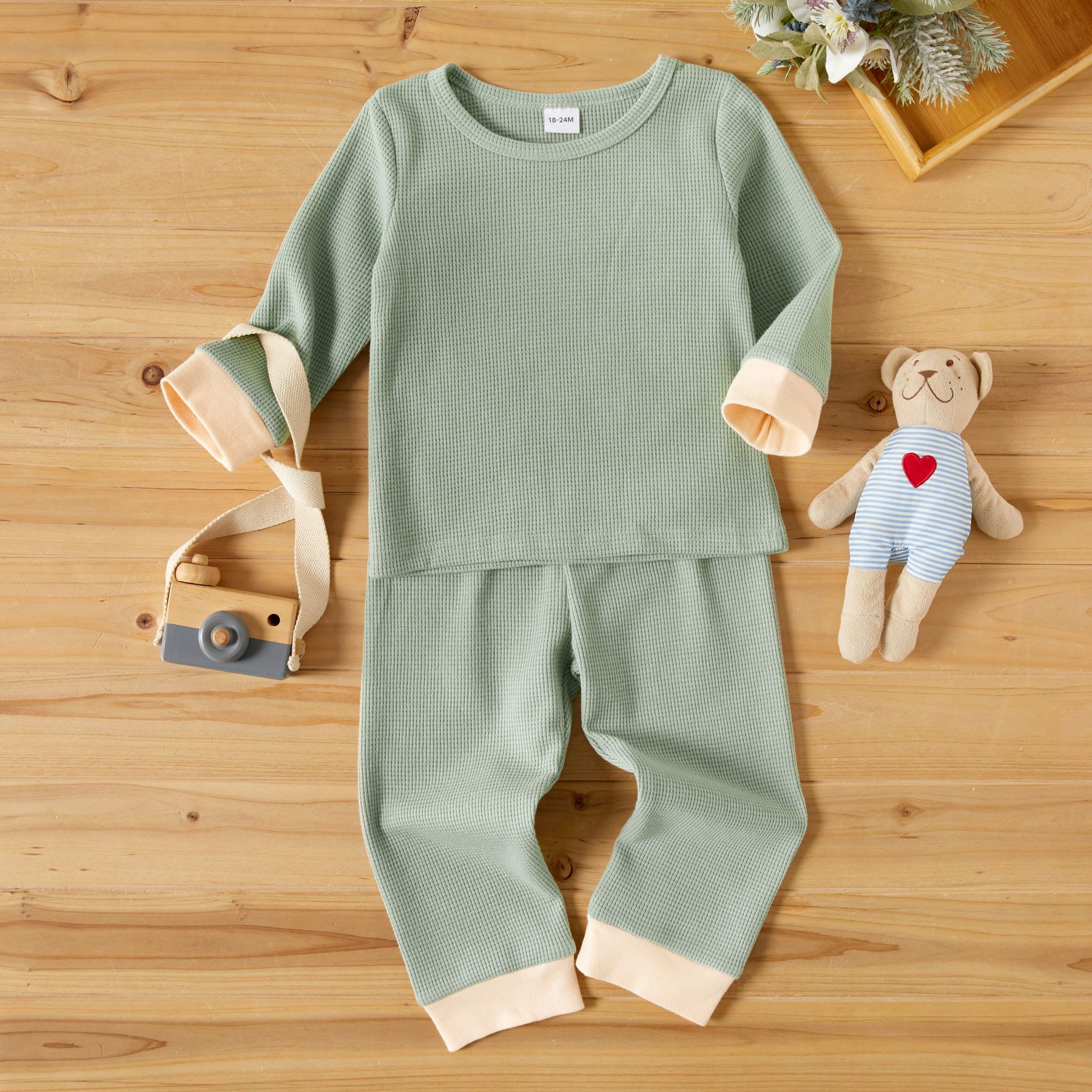 2-piece Toddler Girl/Boy Waffle Knit Long-sleeve Top and Elasticized Pants Casual Set