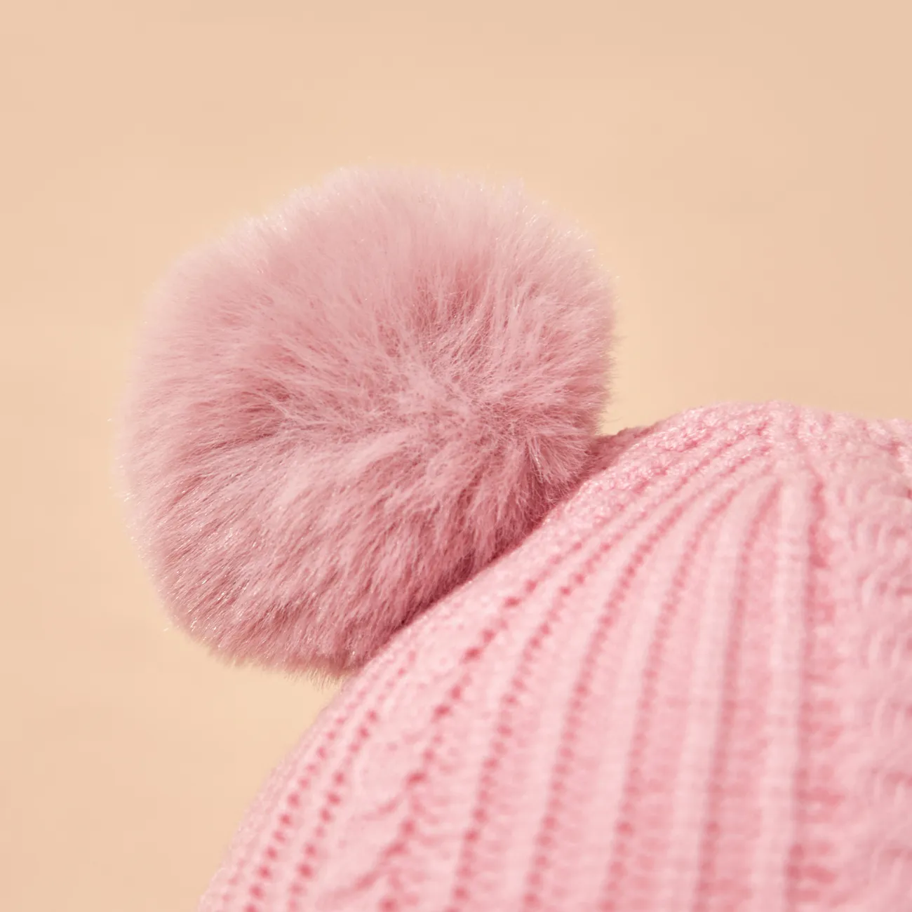 Bola de cabelo de uma peça de gorro de lã de malha de inverno para criança (bolas decorativas aleatórias) Rosa big image 1