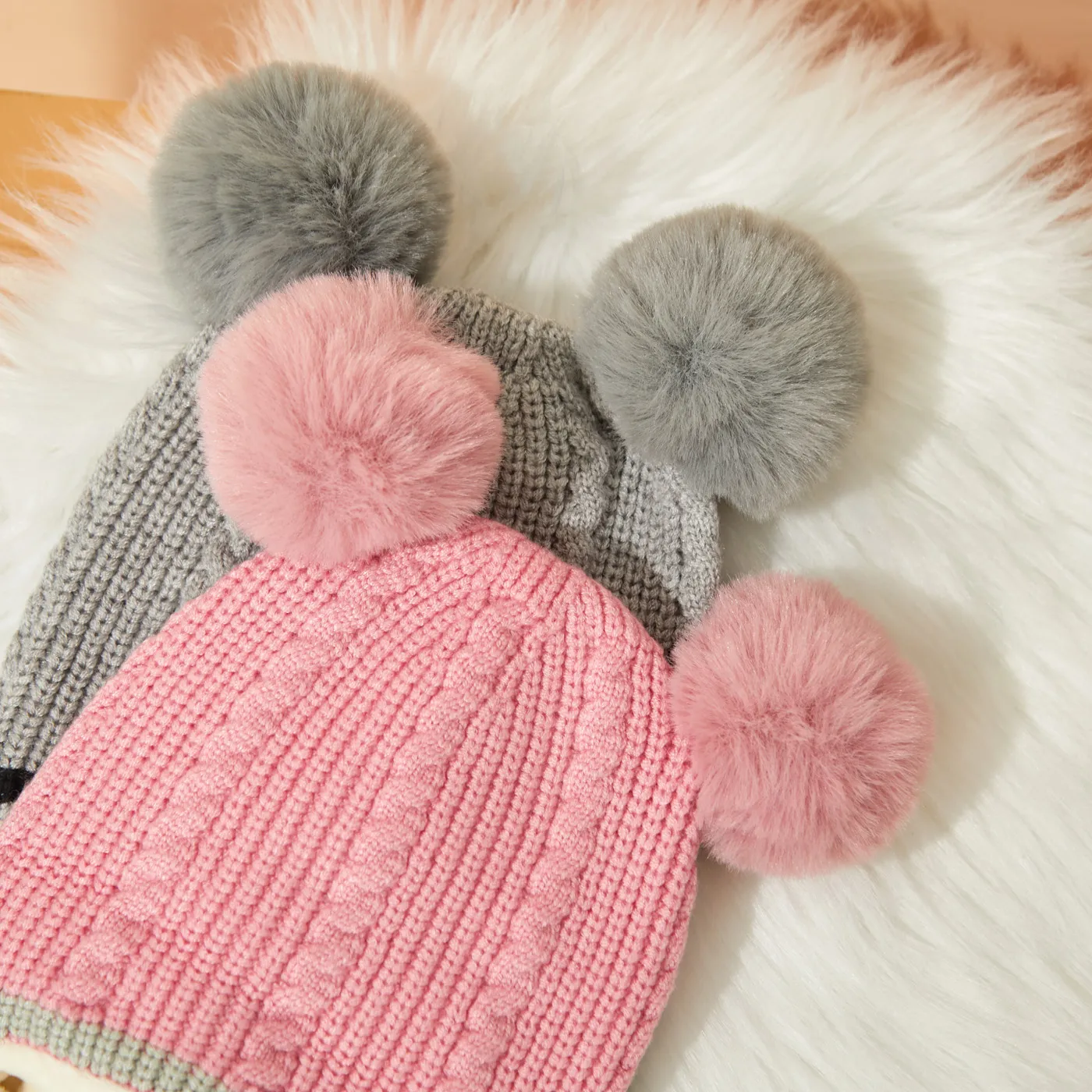 Toddler Winter Knitted Woolen Beanie One-piece Hair Ball(Random decorative balls)  image 3