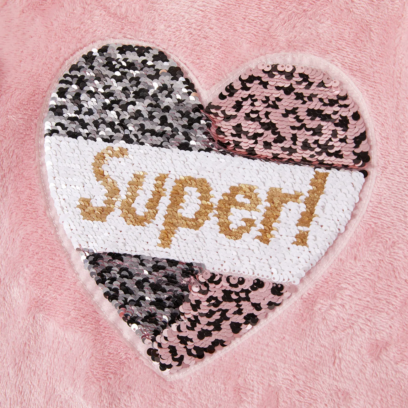 Kid Girl Flip Sequin Letter Heart Pattern Pink Sweatshirt Dress Pink big image 1