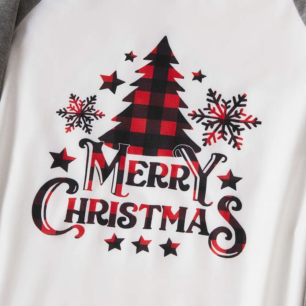 Christmas Tree Snowflake and Letters Print Grey Family Matching Long-sleeve Pajamas Sets (Flame Resistant) big image 7