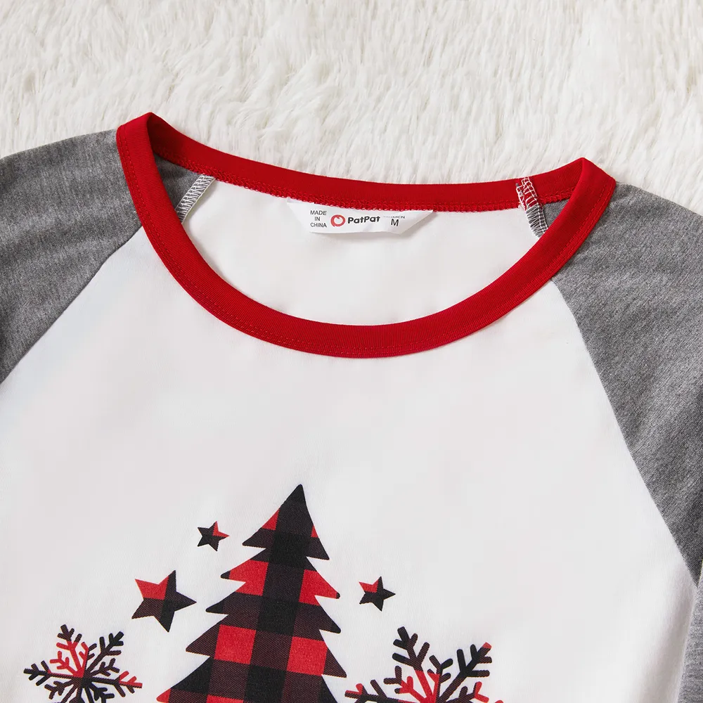 Christmas Tree Snowflake and Letters Print Grey Family Matching Long-sleeve Pajamas Sets (Flame Resistant) big image 11