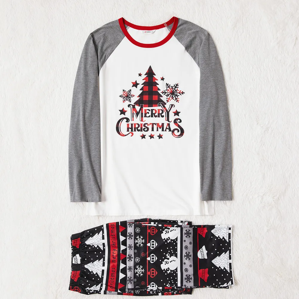 Christmas Tree Snowflake and Letters Print Grey Family Matching Long-sleeve Pajamas Sets (Flame Resistant)  big image 10
