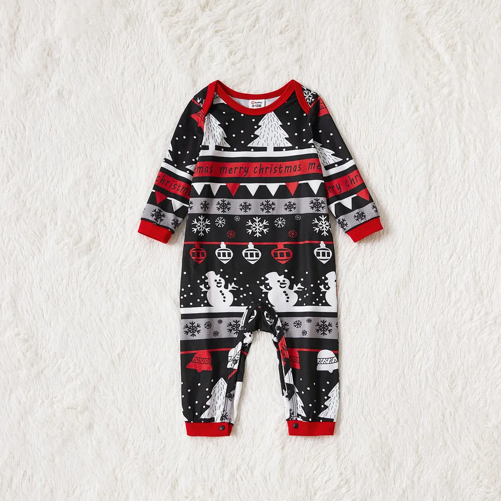 Christmas Tree Snowflake and Letters Print Grey Family Matching Long-sleeve Pajamas Sets (Flame Resistant)  big image 1