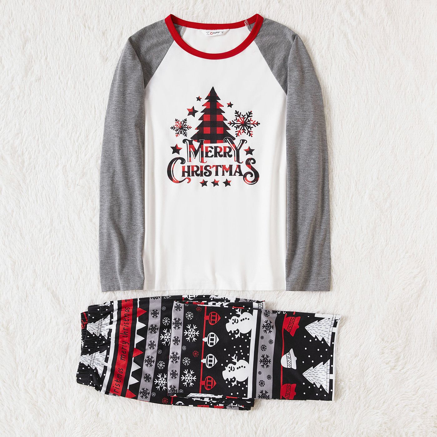 Christmas Tree Snowflake And Letters Print Grey Family Matching Long-sleeve Pajamas Sets (Flame Resistant)