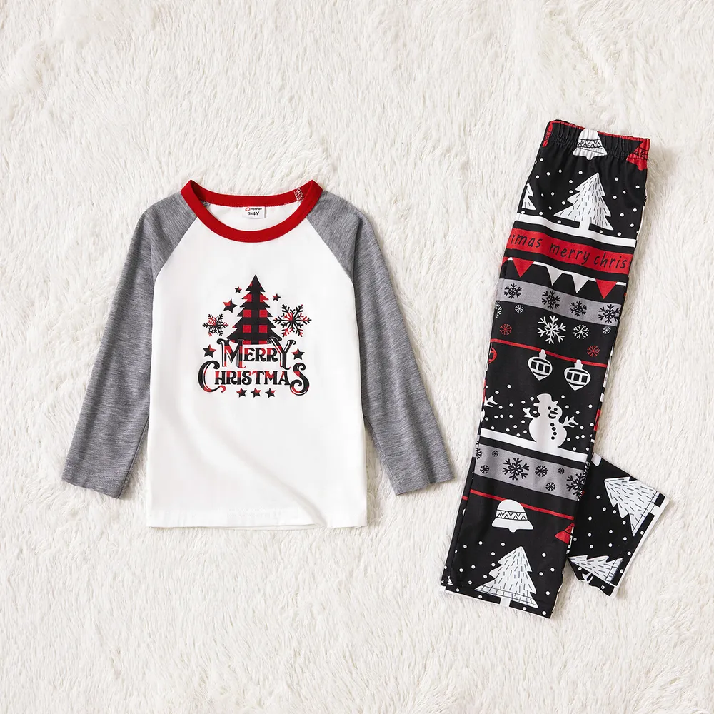 Christmas Tree Snowflake and Letters Print Grey Family Matching Long-sleeve Pajamas Sets (Flame Resistant)  big image 6