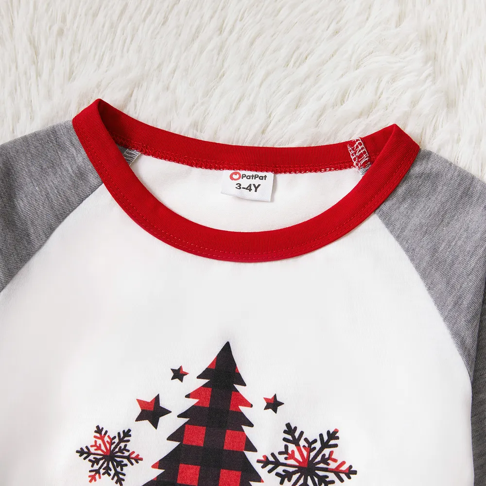 Christmas Tree Snowflake and Letters Print Grey Family Matching Long-sleeve Pajamas Sets (Flame Resistant) big image 8