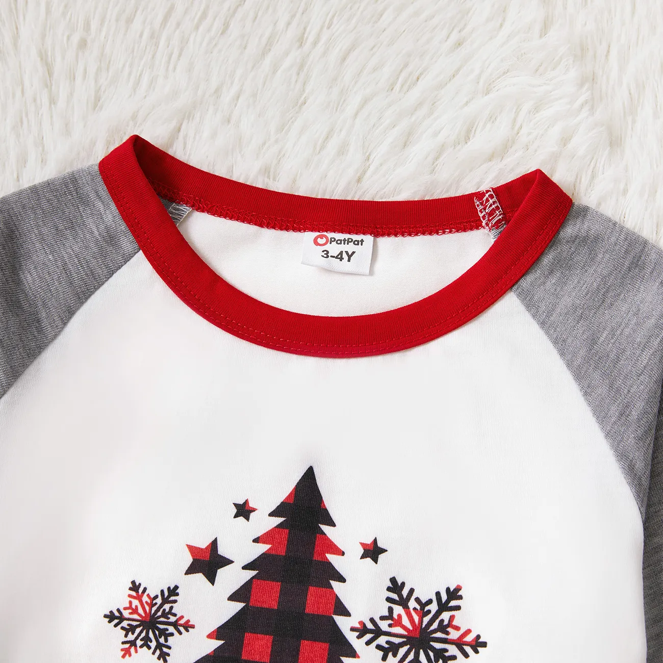 Christmas Tree Snowflake and Letters Print Grey Family Matching Long-sleeve Pajamas Sets (Flame Resistant) Grey big image 1