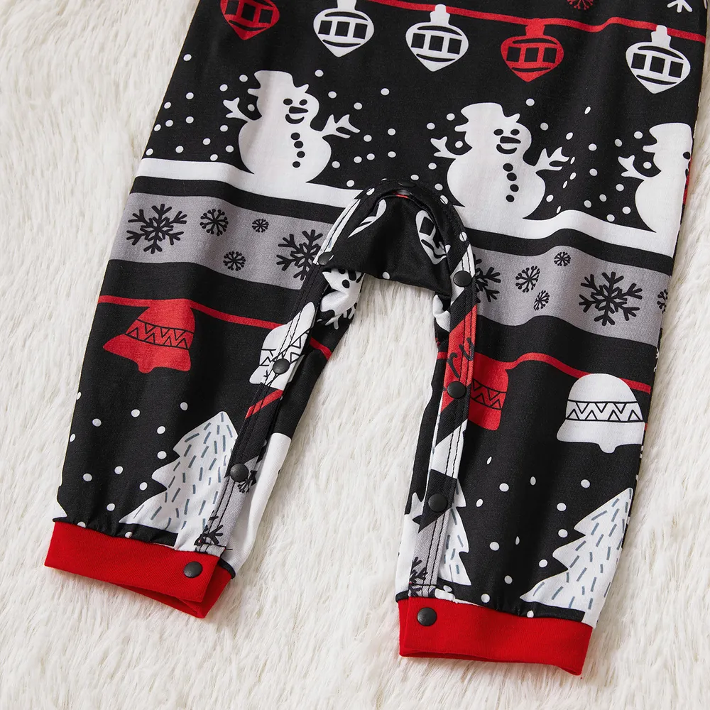 Christmas Tree Snowflake and Letters Print Grey Family Matching Long-sleeve Pajamas Sets (Flame Resistant) big image 4