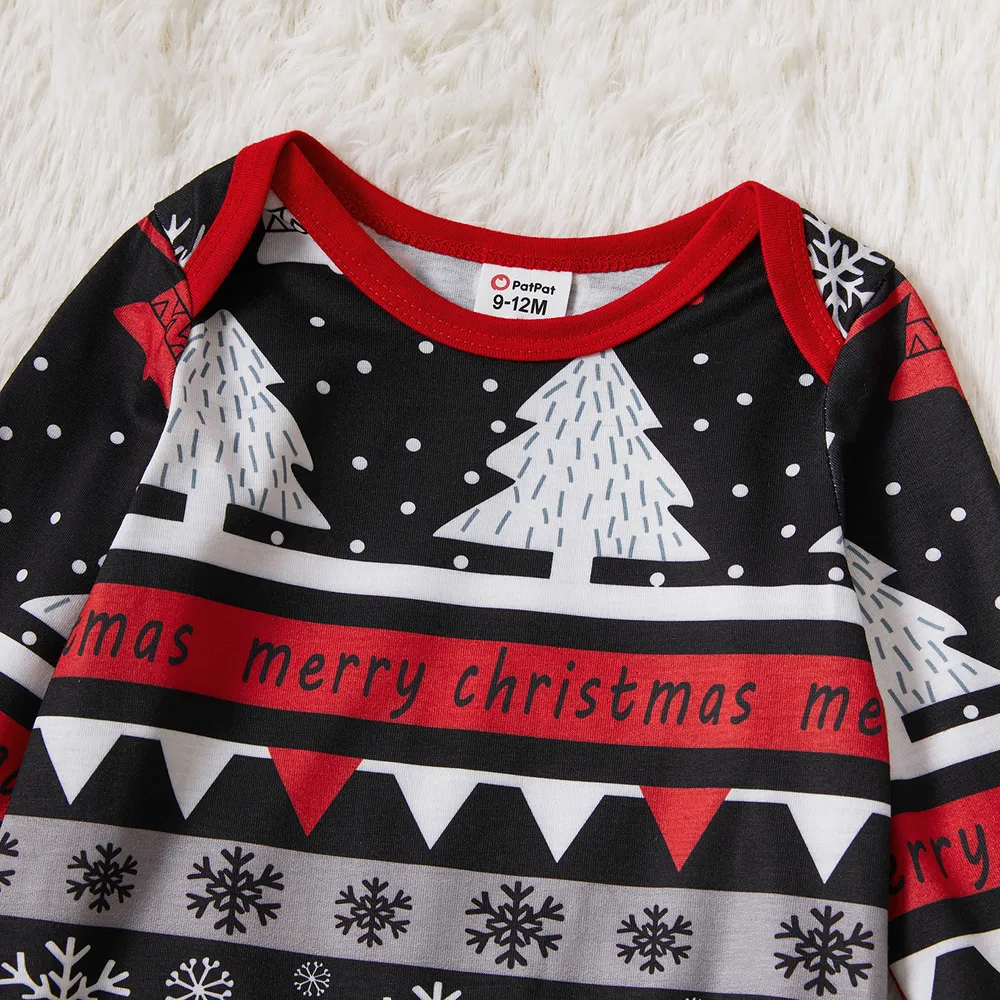 Christmas Tree Snowflake and Letters Print Grey Family Matching Long-sleeve Pajamas Sets (Flame Resistant) big image 3