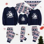 Christmas Deer and Letters Print Navy Family Matching Long-sleeve Pajamas Sets (Flame Resistant)  image 2