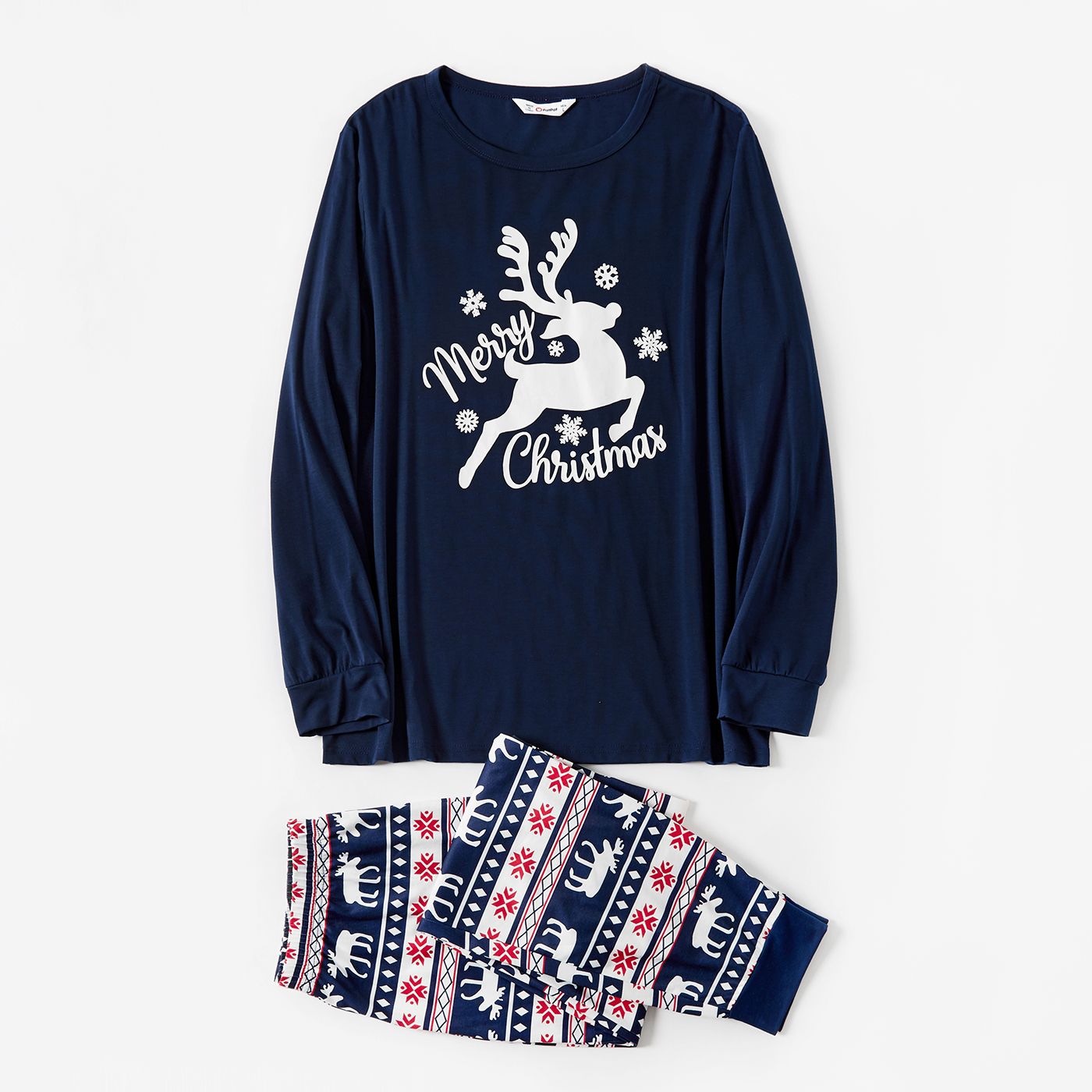 Christmas Deer and Letters Print Navy Family Matching Long-sleeve Pajamas Sets (Flame Resistant)