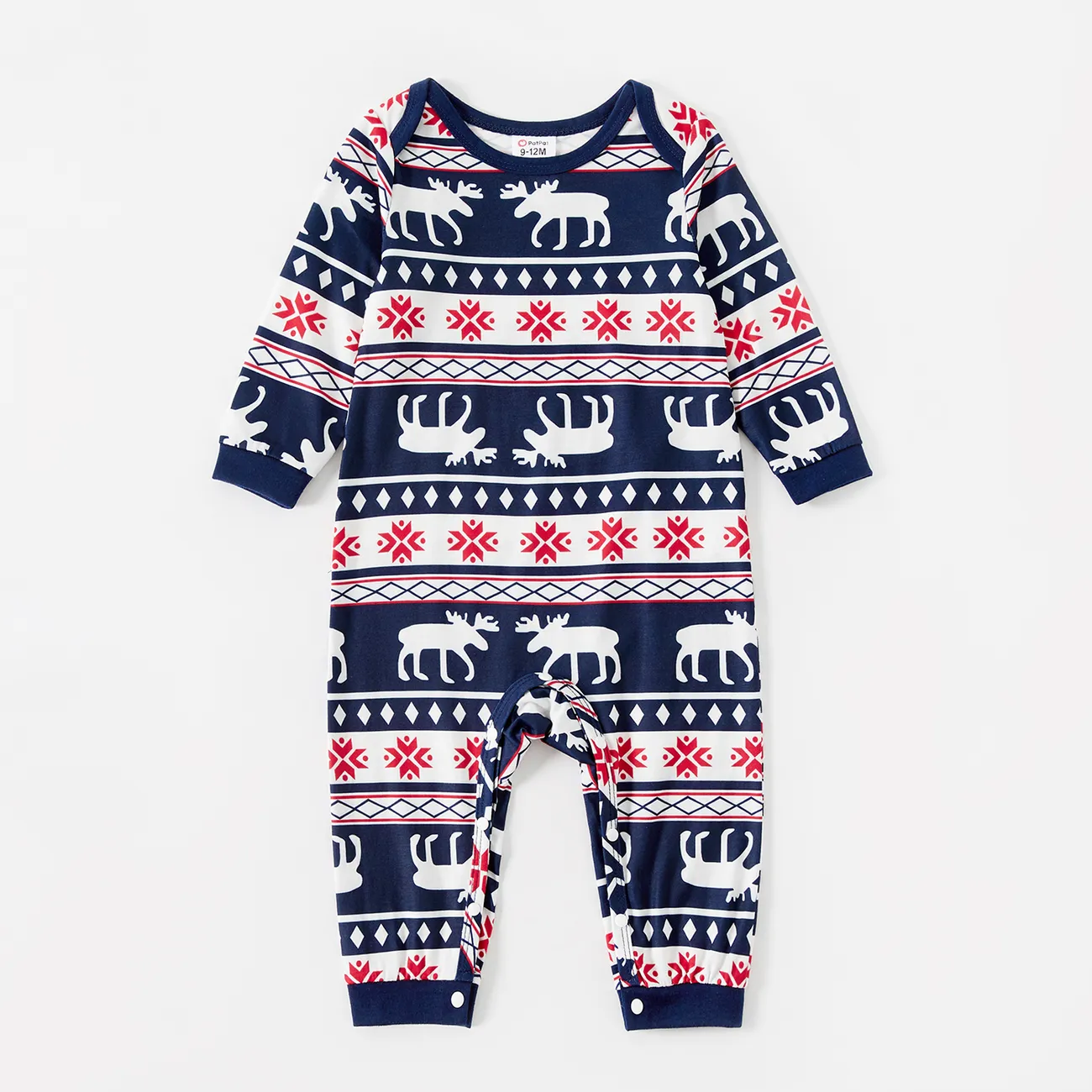 Christmas Deer and Letters Print Navy Family Matching Long-sleeve Pajamas Sets (Flame Resistant) Dark Blue big image 1