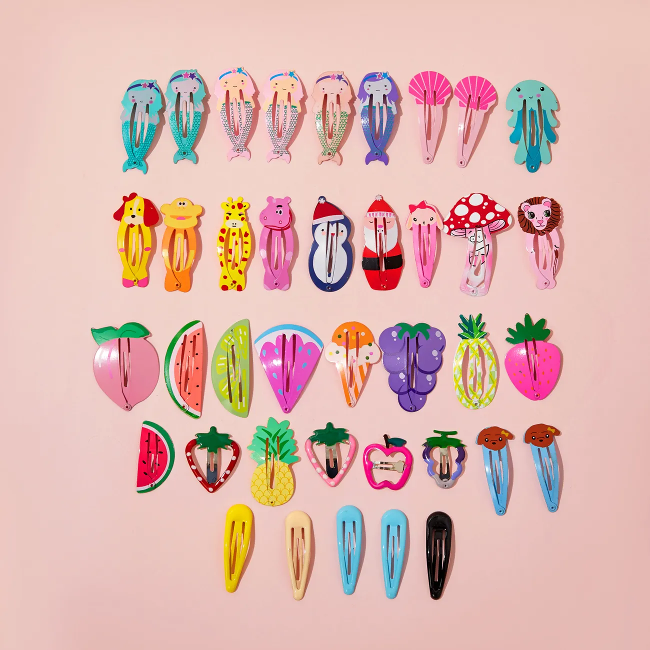 Grampos de cabelo com 25 peças de design bonito de desenhos animados em cor doce para meninas Bloco de Cor big image 1
