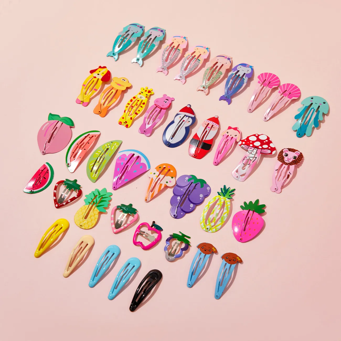 25-pcs Cute Candy Color Cartoon Design Hair Clips for Girls Color block big image 1