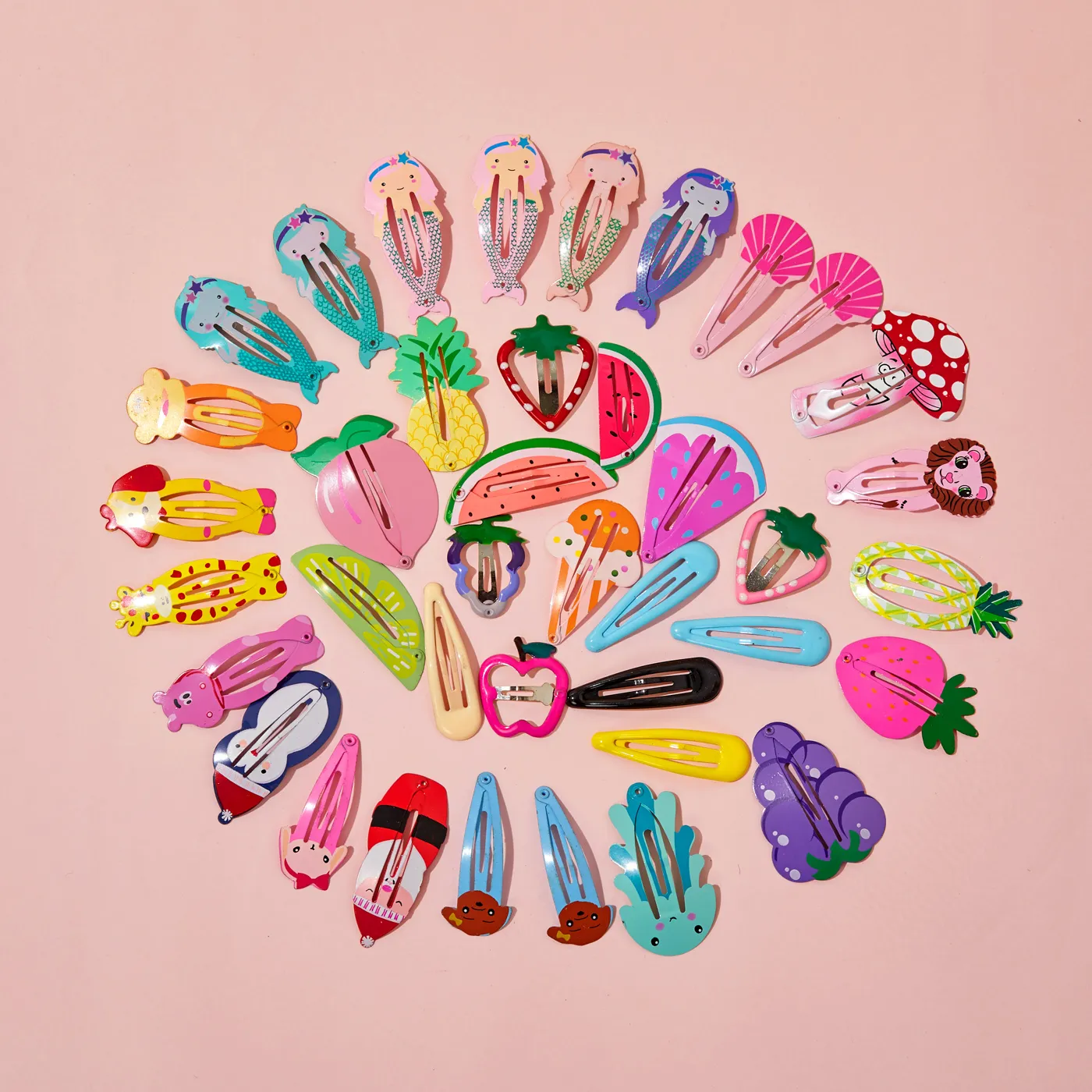 25-pcs Cute Candy Color Cartoon Design Hair Clips for Girls Color block big image 1