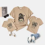 Letter Print Short Sleeve T-shirts for Mommy and Me Khaki