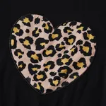 2-piece Kid Girl Leopard Heart Print Black Pullover Sweatshirt and Patchwork Ripped Jeans Denim Pants Set  image 3