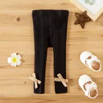 100% Cotton Solid Ribbed Bowknot Baby Stretchy Leggings Black