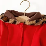 Baby Red Long-sleeve Button Leopard Hooded Wool Blend Coat Red image 3