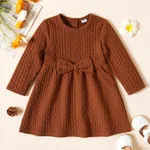 Toddler Girl Bowknot Design Cable Knit Long-sleeve Solid Dress Brown