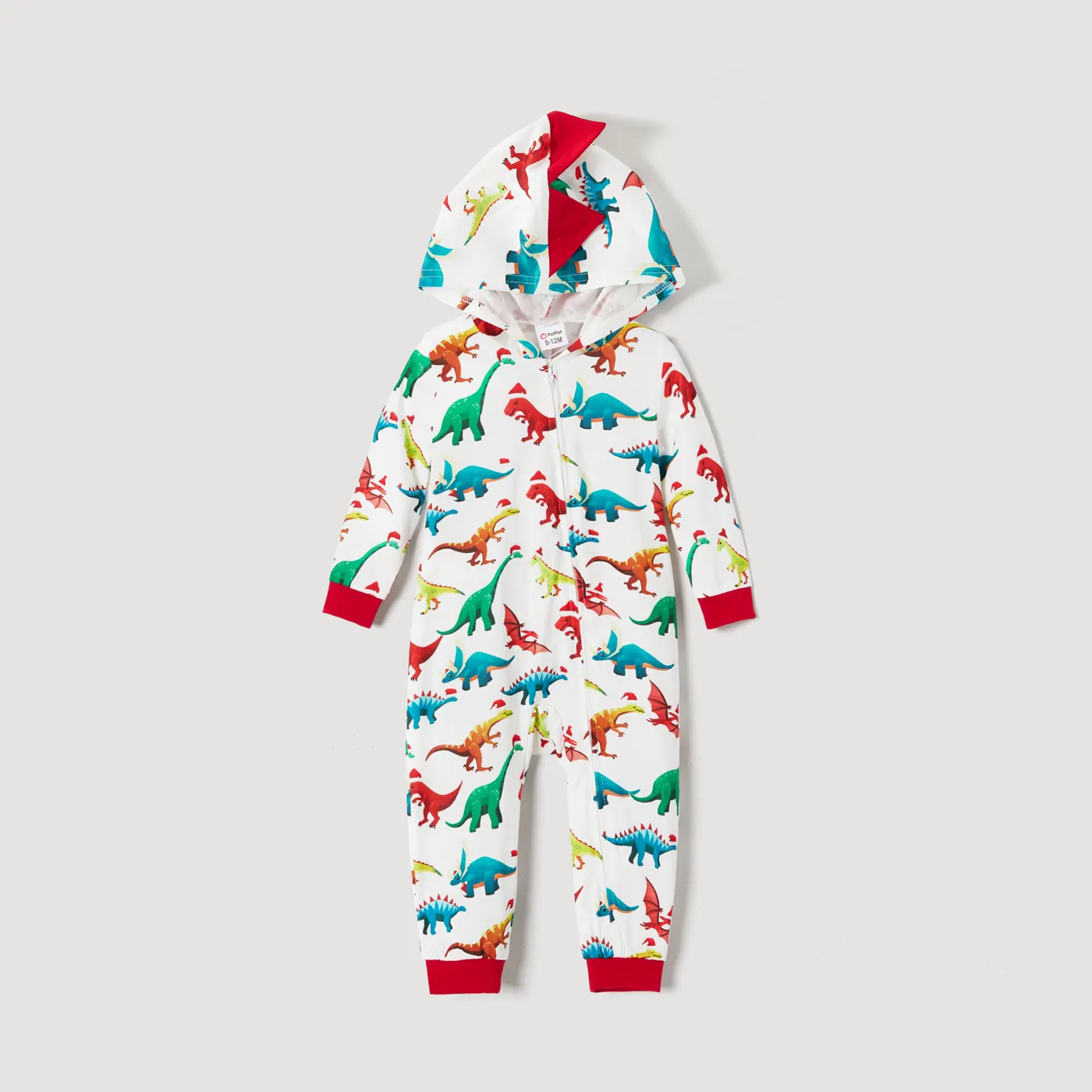 Christmas Dinosaur Print Family Matching Long-sleeve Hooded Onesies Pajamas Sets (Flame Resistant) Multi-color image 6