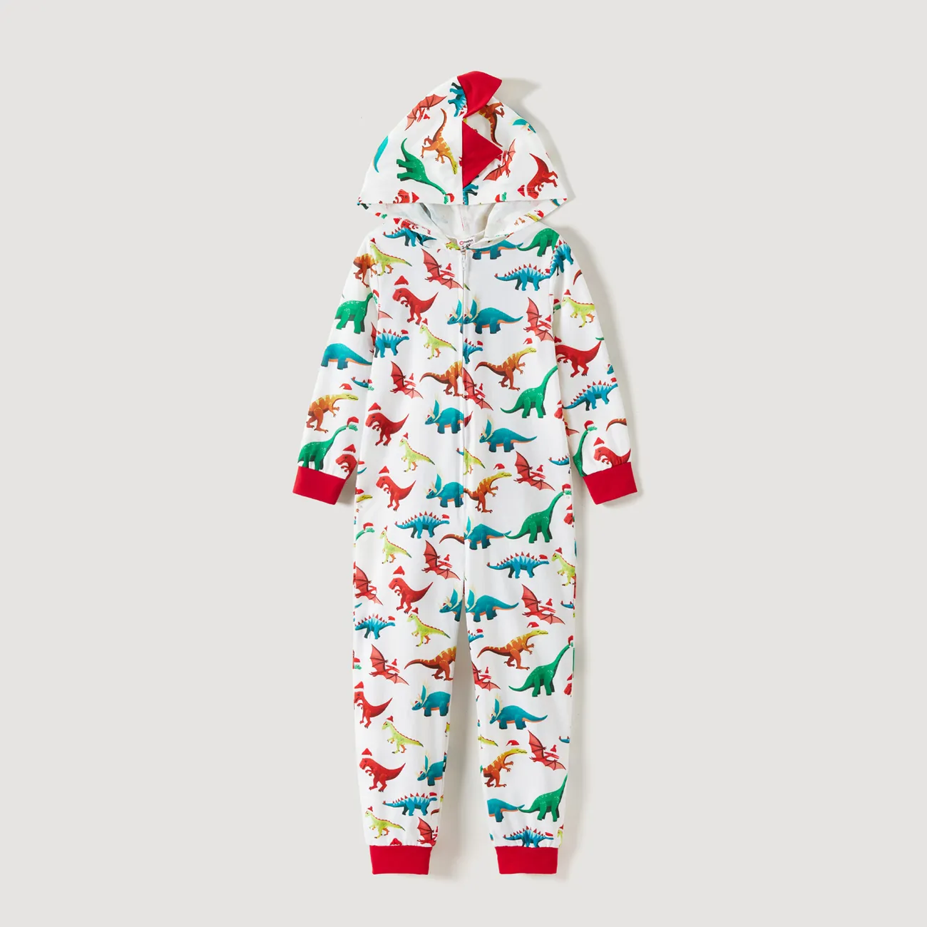 Christmas Dinosaur Print Family Matching Long-sleeve Hooded Onesies Pajamas Sets (Flame Resistant) Multi-color big image 1
