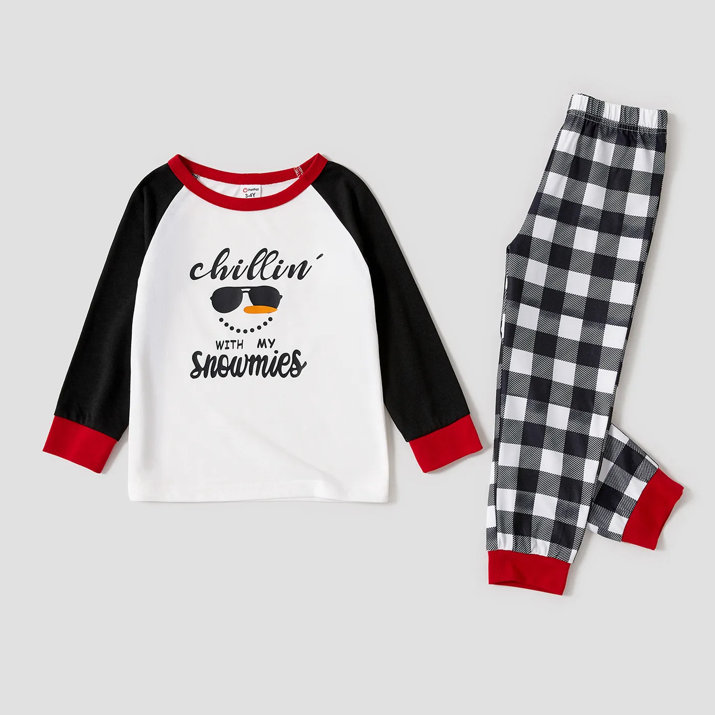 Christmas Snowman Face and Letter Print Family Matching Long-sleeve Pajamas Sets (Flame Resistant) Black/White image 5