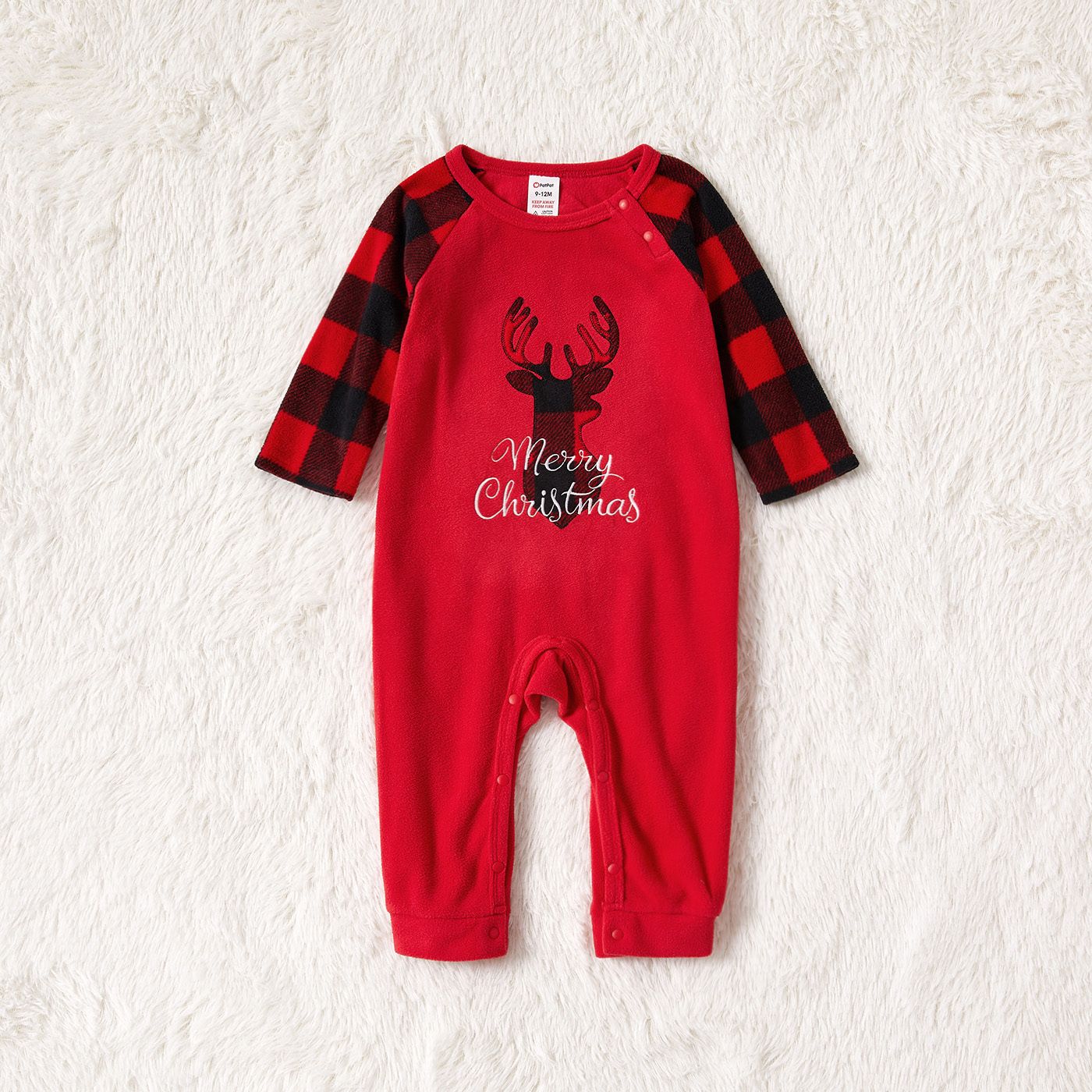 Christmas Deer And Letter Embroidered Red Family Matching Long-sleeve Thickened Polar Fleece Pajamas Sets (Flame Resistant)