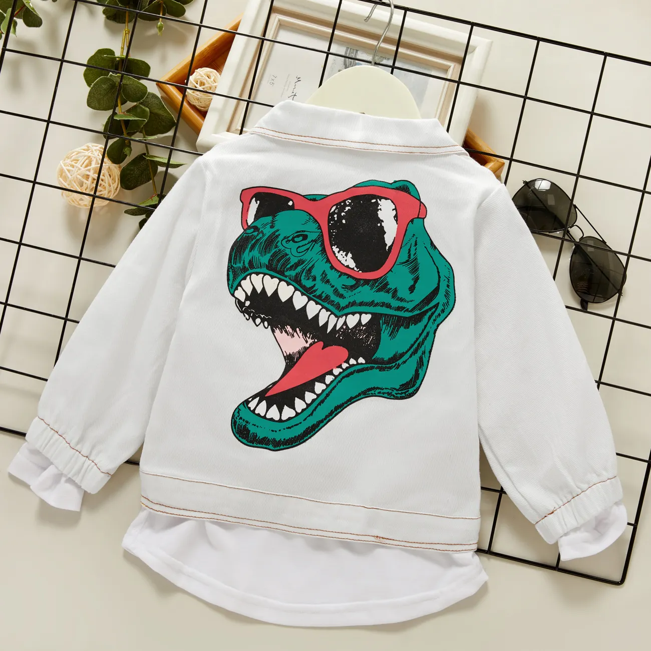 Baby / Toddler Boy Trendy Dinosaur Print Denim Jacket White big image 1
