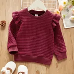 Toddler Girl Textured Ruffled Solid Pullover Sweatshirt Red