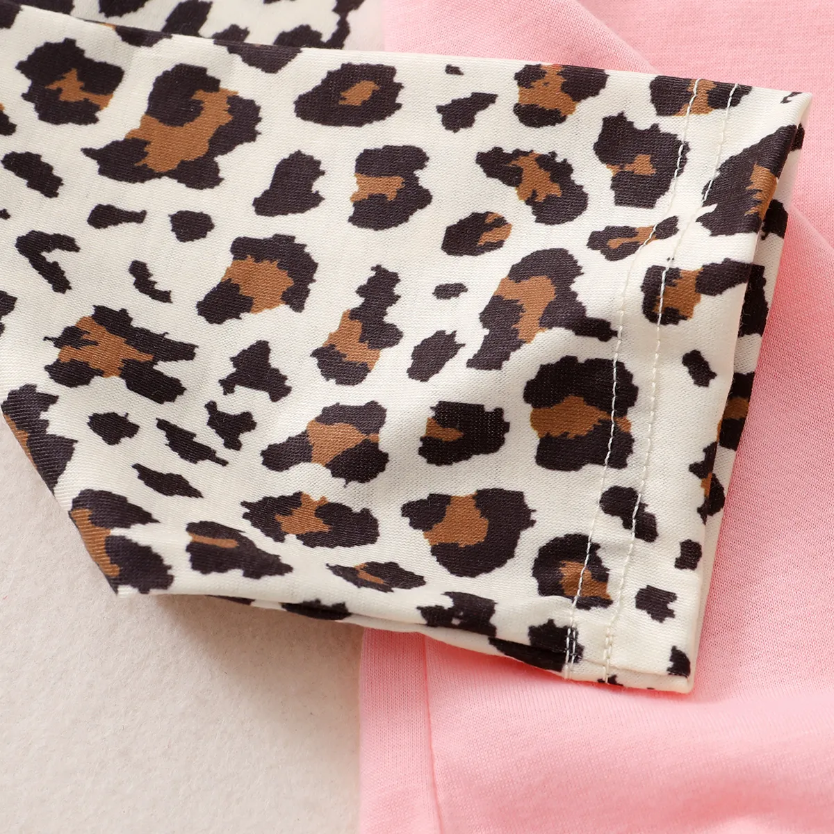 Kid Girl Leopard Print Colorblock Tie Knot Long-sleeve Tee Multi-color big image 1