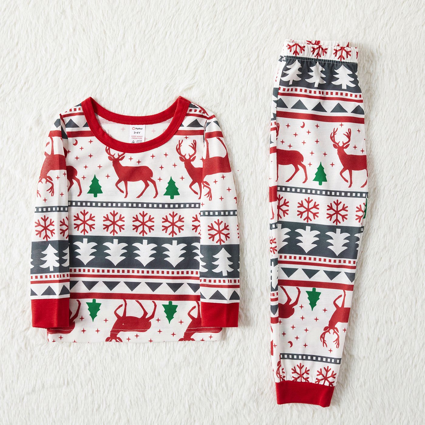 Christmas All Over Reindeer Print Family Matching Long-sleeve Pajamas Sets (Flame Resistant)