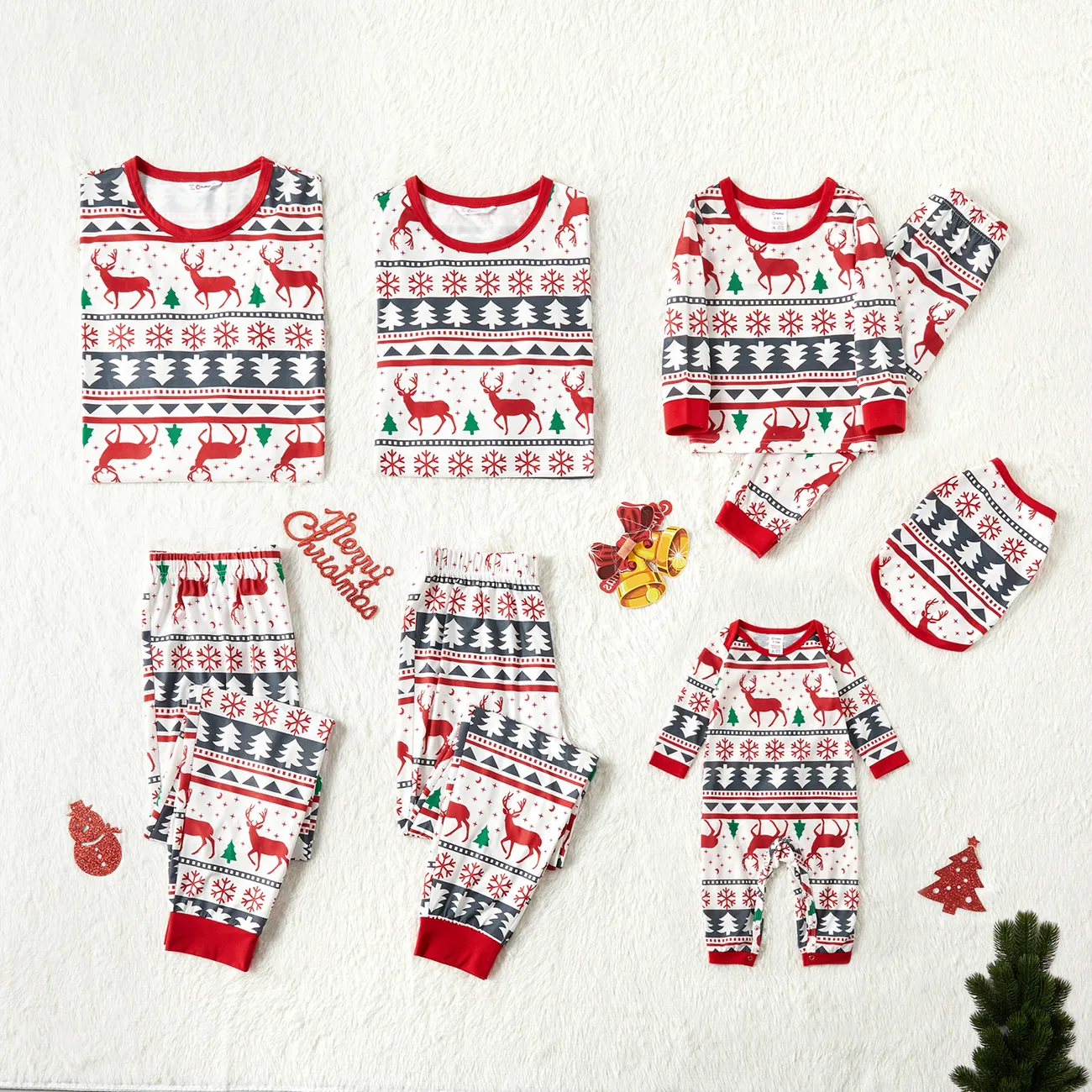 Navidad Looks familiares Manga larga Conjuntos combinados para familia Pijamas (Flame Resistant) Rojo / Blanco big image 1