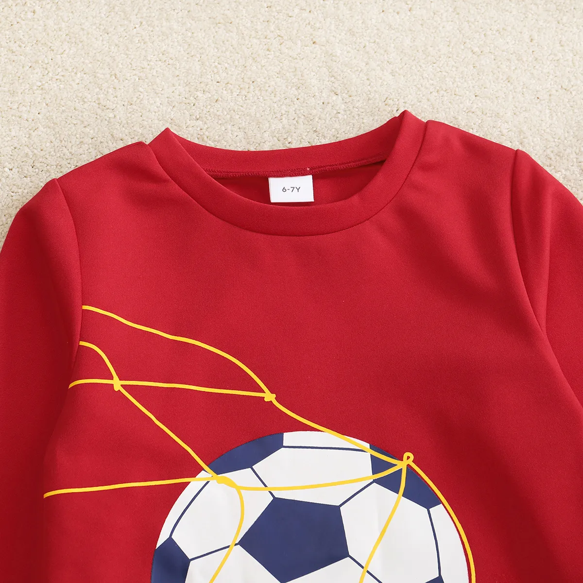 2-piece Kid Boy Ball Print Pullover Sweatshirt and Colorblock Pants Set Red big image 1